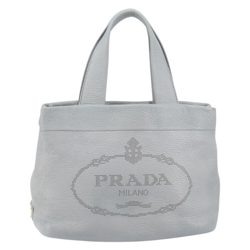 Prada Leather Small Tote Bag Punching Gray